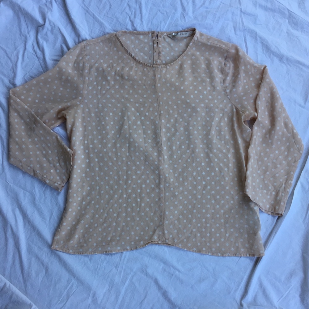 Zara Basic Blush Pink Polka Dot Blouse